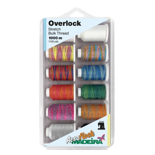 Zestaw elastycznych nici owerlokowych Madeira Aeroflock 12x1000m