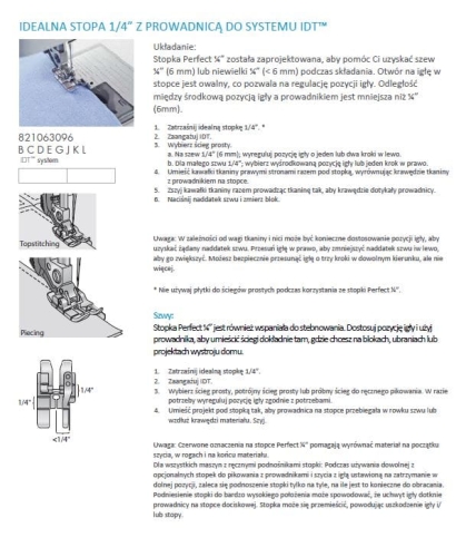 315 Stopka do szycia brzegowego 1/4" z prowadnikiem do maszyn Pfaff z systemem IDT