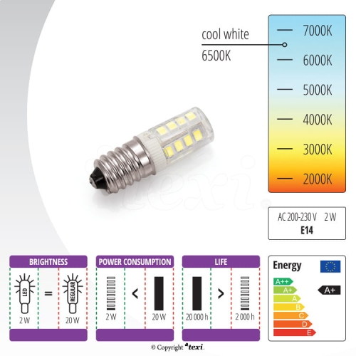 Żarówka LED E14 do maszyn domowych - 230 V, 2 W, wkręcana