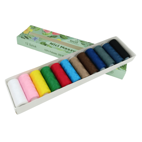 Zestaw 12 nici do maszyny do szycia - 200m/szt. - różne zestawy