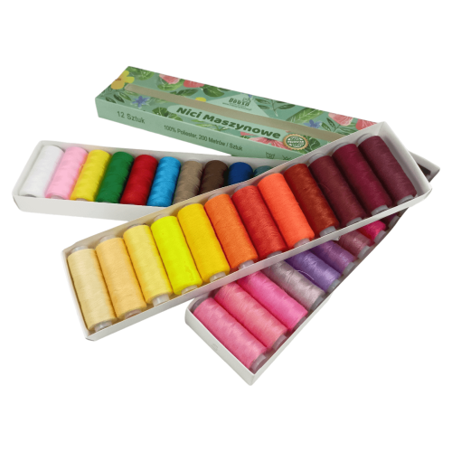 Zestaw 12 nici do maszyny do szycia - 200m/szt. - różne zestawy