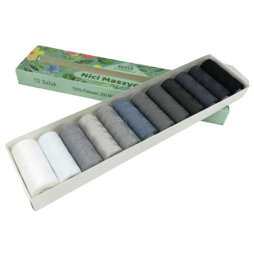 Zestaw 12 nici do maszyny do szycia - 200m/szt. - różne zestawy