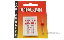 Igły podwójne ORGAN TWIN STRETCH rozmiar 75 rozstaw 2,5 mm (2 szt.)